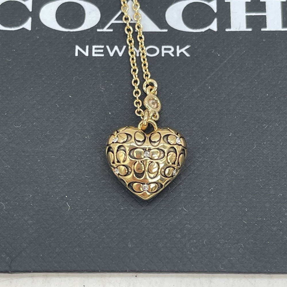 COACH Signature Quilted Heart Pendant Necklace BNWT